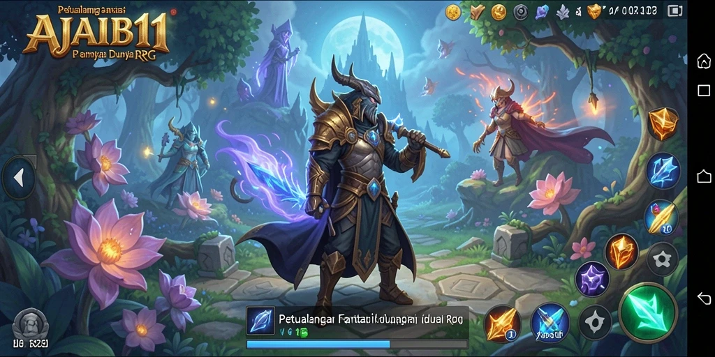 Tampilan gameplay AJAIB11 saat melawan monster dalam petualangan RPG.