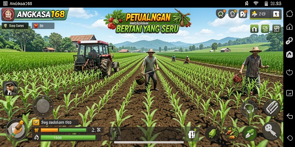 Tampilan gameplay <strong>ANGKASA168</strong> yang menarik dan penuh warna dalam bertani.