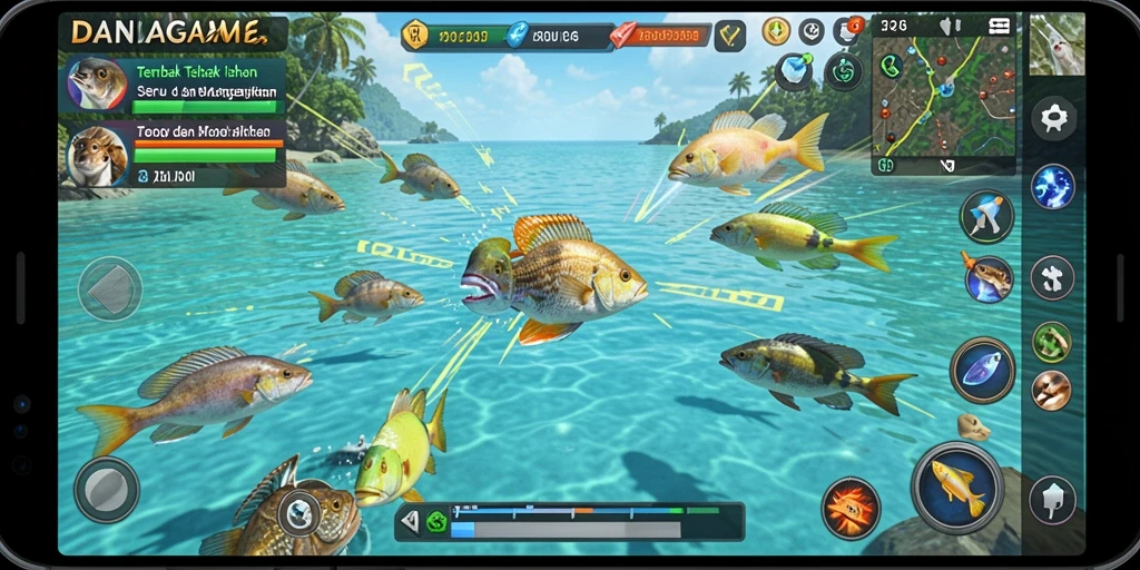 Tampilan gameplay menarik dari DANAGAME yang menampilkan aksi Tembak Ikan.