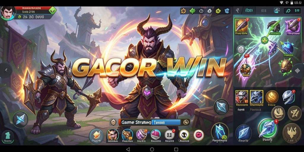 Screenshot utama GACORWIN yang menunjukkan pertarungan strategi epik.