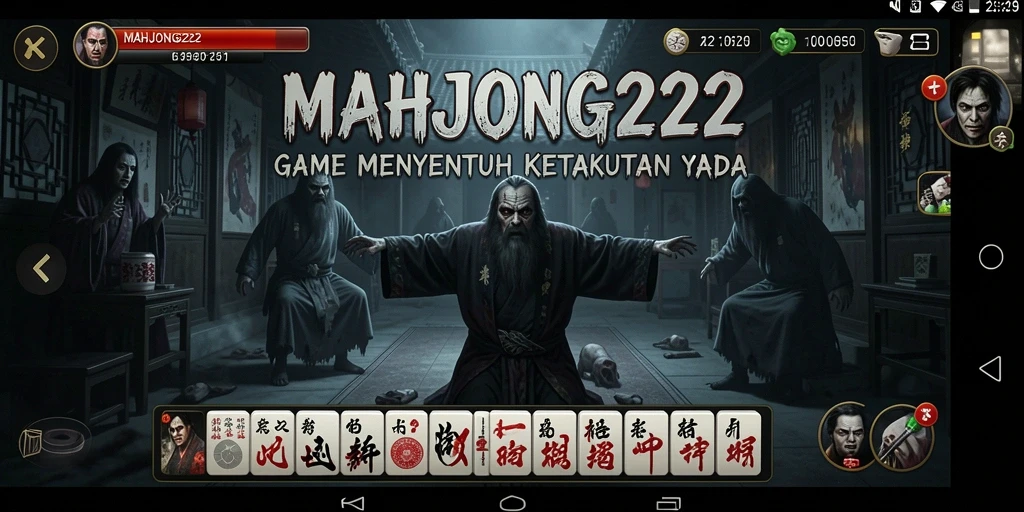 Screenshot gameplay MAHJONG222 menampilkan suasana horor yang mencekam.