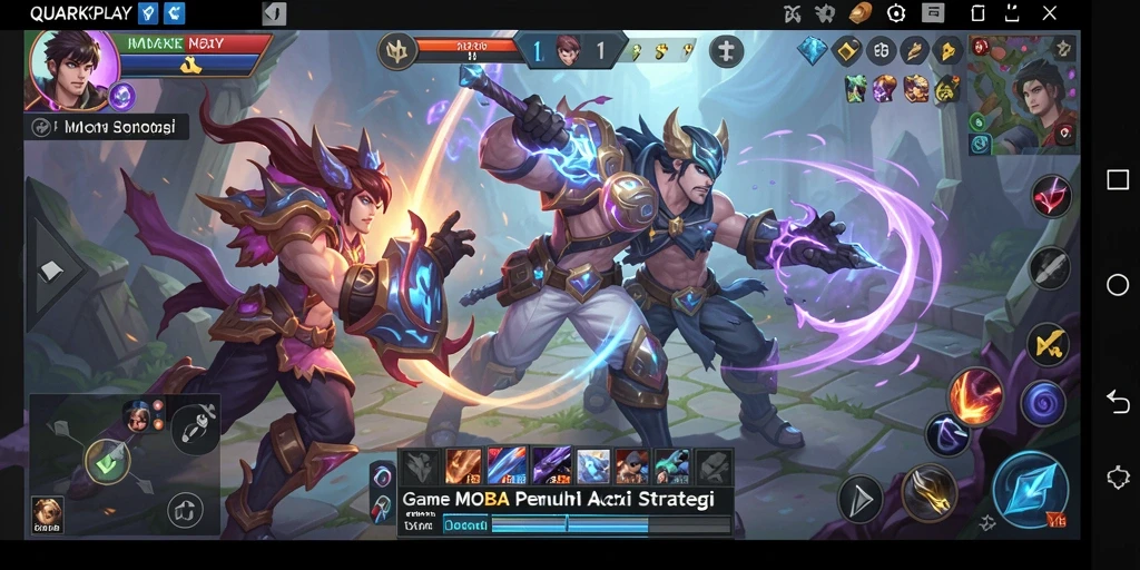 Screenshot gameplay menunjukkan pertempuran seru dalam QUARKPLAY.